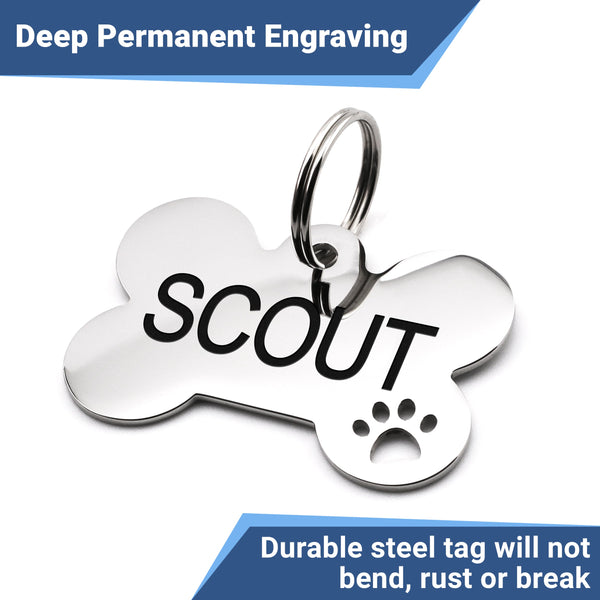 Round Dog Tag Stainless Steel with Paw Cutout | 7 Colors