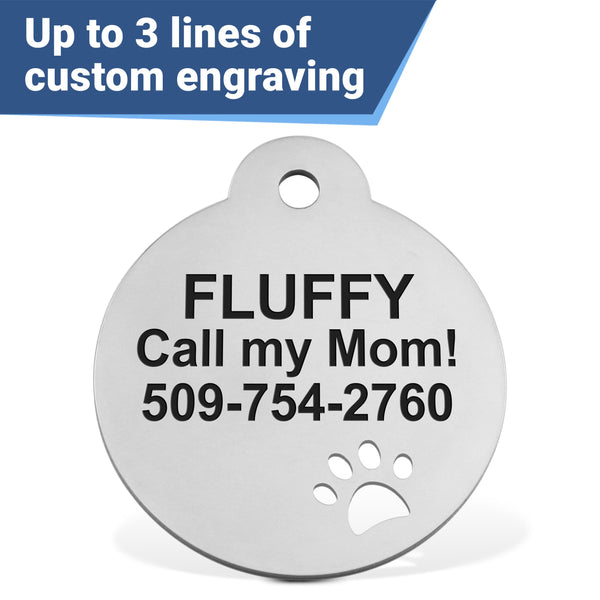 Round Dog Tag Stainless Steel with Paw Cutout | 7 Colors