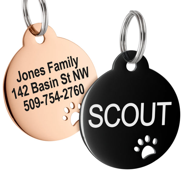 Round Dog Tag Stainless Steel with Paw Cutout | 7 Colors