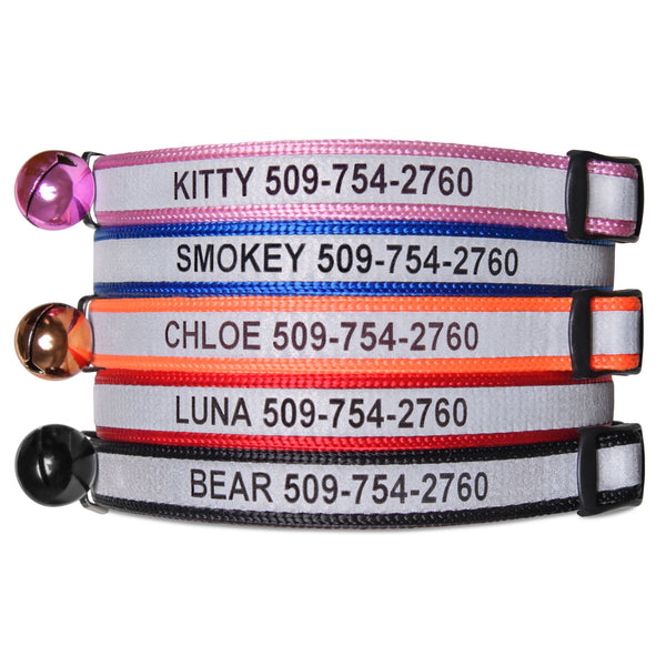 Personalized Engraved Reflective Cat Collar with Breakaway Buckle