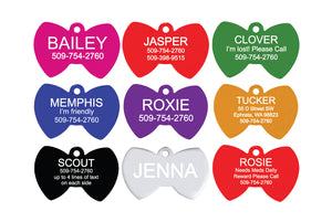 GoTags Bow Tie Shaped Pet Tags, Personalized Dog Tags and Cat Tags with Double Sided Engraving