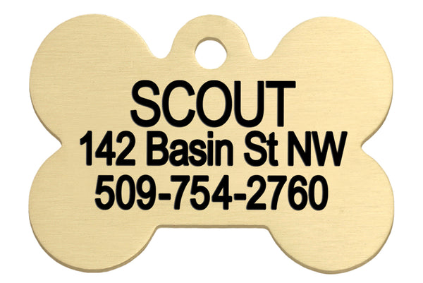 GoTags Brass Dog Tag, Personalized Dog ID Tag in Bone Shape Custom Engraved