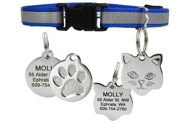 GoTags Blue Cat Collar with Tag, Reflective and Breakaway Cat Collar with Personalized Tag