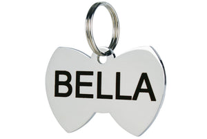 GoTags Bow Tie Shaped Dog Tags in Stainless Steel, Personalized and Engraved