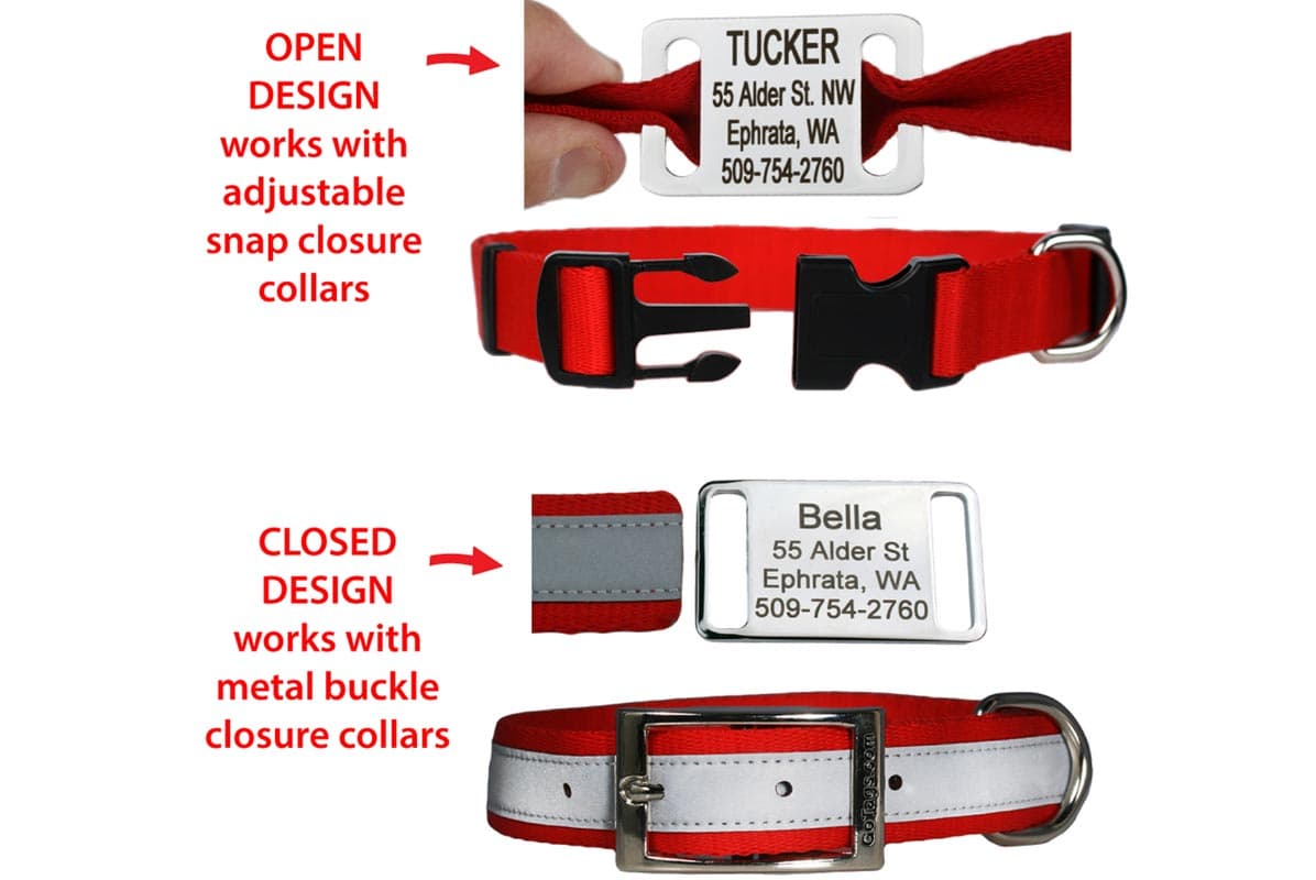 Slide On Dog Tags Stainless Steel Quiet Tags Open Design Small