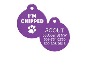 GoTag I Am Chipped Pet ID Tag, Personalized Dog Tags Engraved with Name and ID
