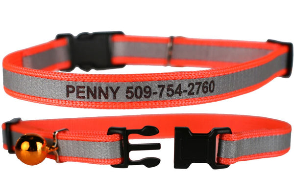 GoTags Engraved Personalized Orange Cat ID Collar with Name and Phone Number
