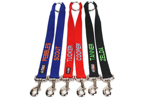 GoTags Personalized Double Dog Leash Connector for Two Dogs, Custom Leash Coupler Embroidered with Dog Names