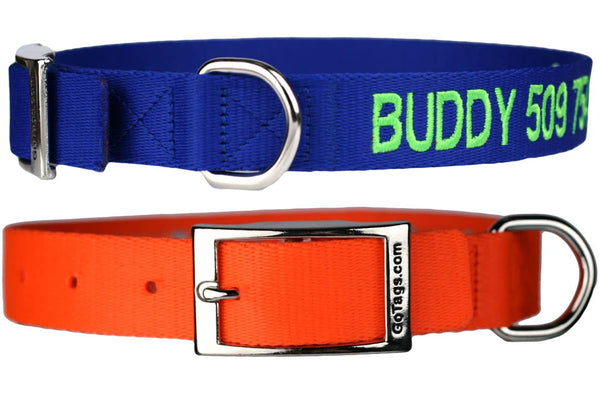 GoTags Embroidered Personalized Dog Collar with Name and Phone Number, Custom Dog Collars with Metal Buckle