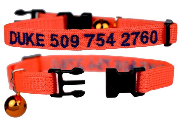 GoTags Personalized Orange Cat Collars Embroidered with Name and Phone Number, Breakaway Cat Collar with Bell