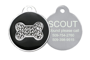 GoTags Personalized Dog ID Tag with Crystal Bone Engraved