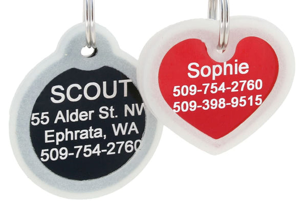 GoTags Round and Heart Shape Pet Tags with Tag Silencer, Silent and Quiet Pet Tags, Double Sided Engraved and Personalized