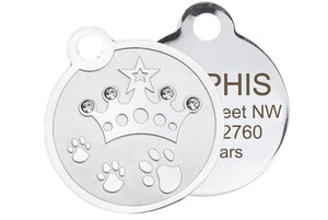 GoTags Stainless Steel Pet ID Tag with Swarovski Crystal Crown, Personalized and Engraved Pet Tags