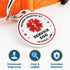 Close-up front view of Service Dog ID Tag reading Access Granted by Service Dog Federal Law with red medical alert symbol