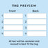 Tag preview showing four front and back engraving lines; all text will be centered and resized to fit the tag
