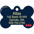 Front view of DC Comics bone-shaped dog ID tag showcasing example laser-engraving and red Batman logo on navy background
