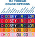 Chart showing 15 or more thread color options for personalized dog collars