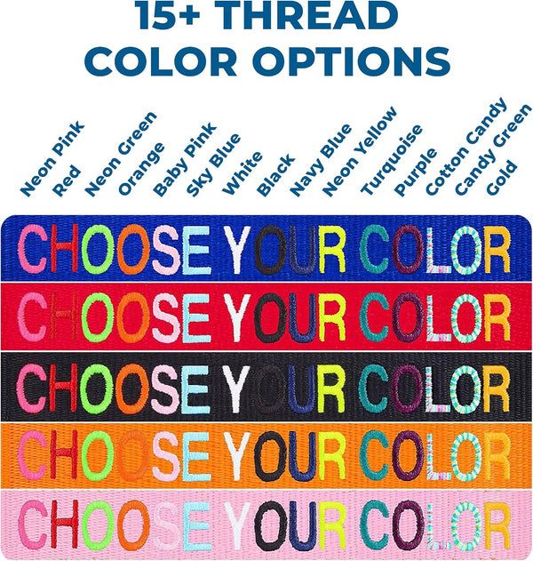 Chart showing 15 or more thread color options for personalized dog collars