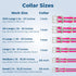 Dog collar size chart showing neck measurements from 14 to 27 inches and collar widths of 3/4 or 1 inch