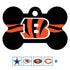 Front view of brass bone dog ID tag showcasing Cincinnati Bengals logo and orange tiger-stripe design on white background