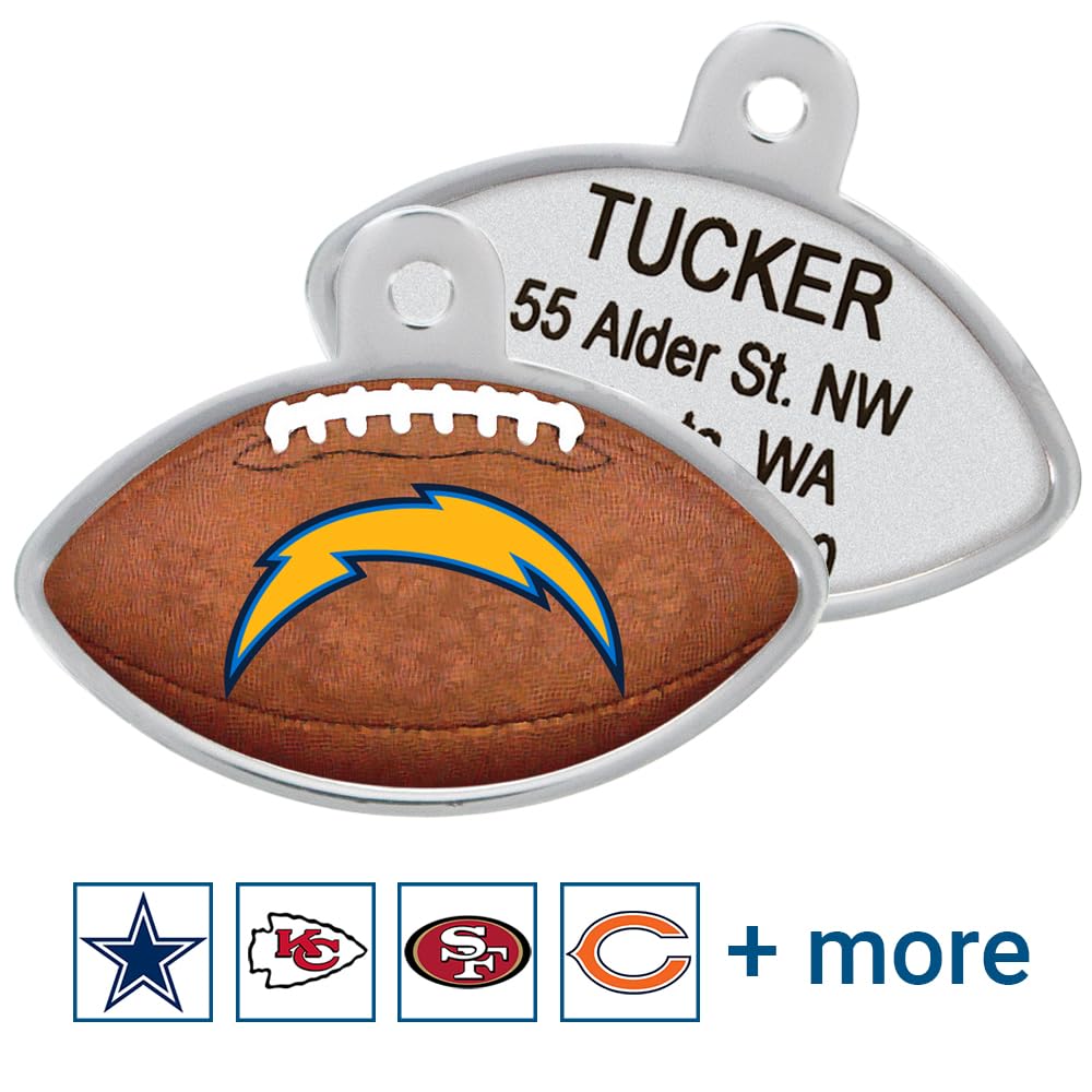 GoTags Personalized Engraved NFL Football Team Dog Tags, Football Shape Pet ID Tags