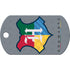 Close-up of Harry Potter dog ID tag showing Hogwarts crest and engraved personalization area on gray background