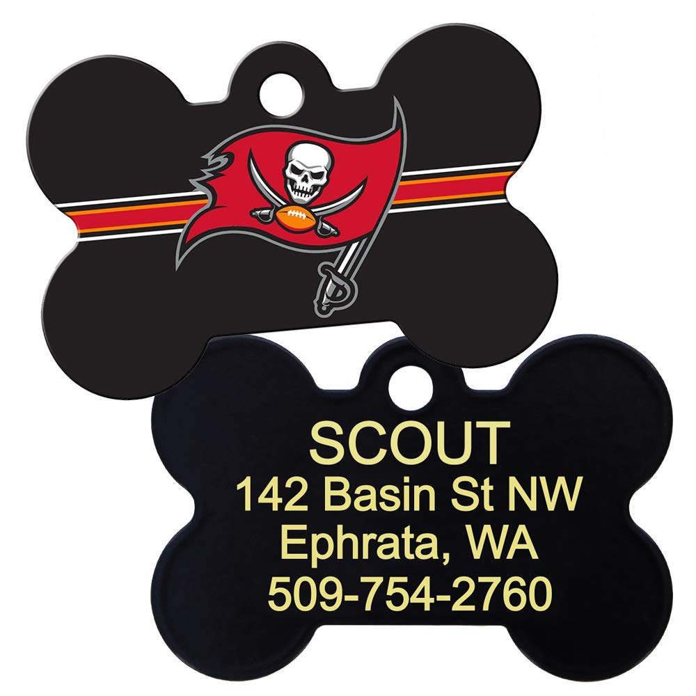 GoTags Personalized Brass Metal Bone Shape Pet ID Tag Engraved with Name and Custom Text, Every NFL Football Team Pet Apparel (Large)