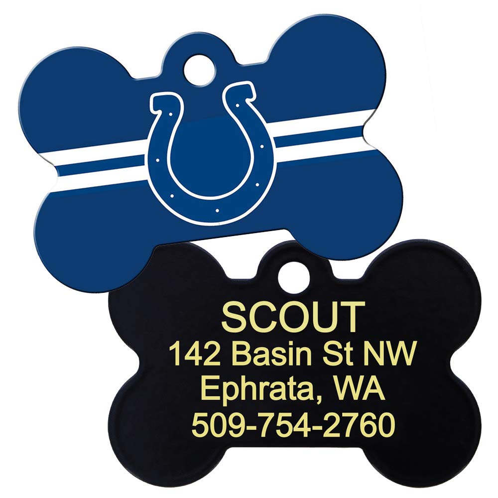 GoTags Personalized Brass Metal Bone Shape Pet ID Tag Engraved with Name and Custom Text, Every NFL Football Team Pet Apparel (Large)