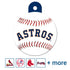 Front view of MLB Team round dog ID tag showcasing Houston Astros logo on baseball-style face with blue attachment tab on white background