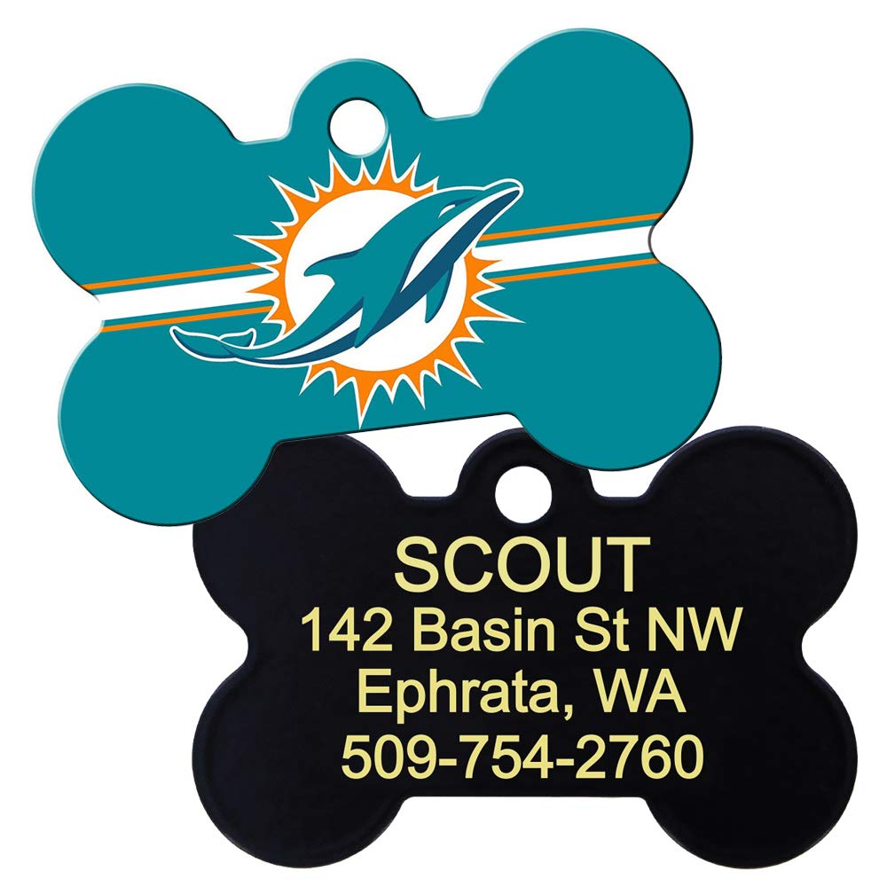 GoTags Personalized Brass Metal Bone Shape Pet ID Tag Engraved with Name and Custom Text, Every NFL Football Team Pet Apparel (Large)