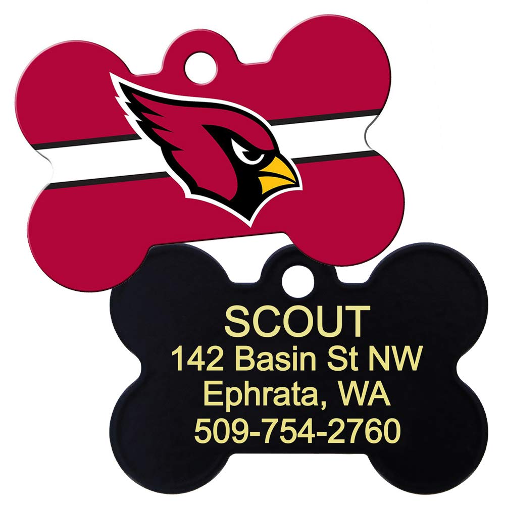 GoTags Personalized Brass Metal Bone Shape Pet ID Tag Engraved with Name and Custom Text, Every NFL Football Team Pet Apparel (Large)