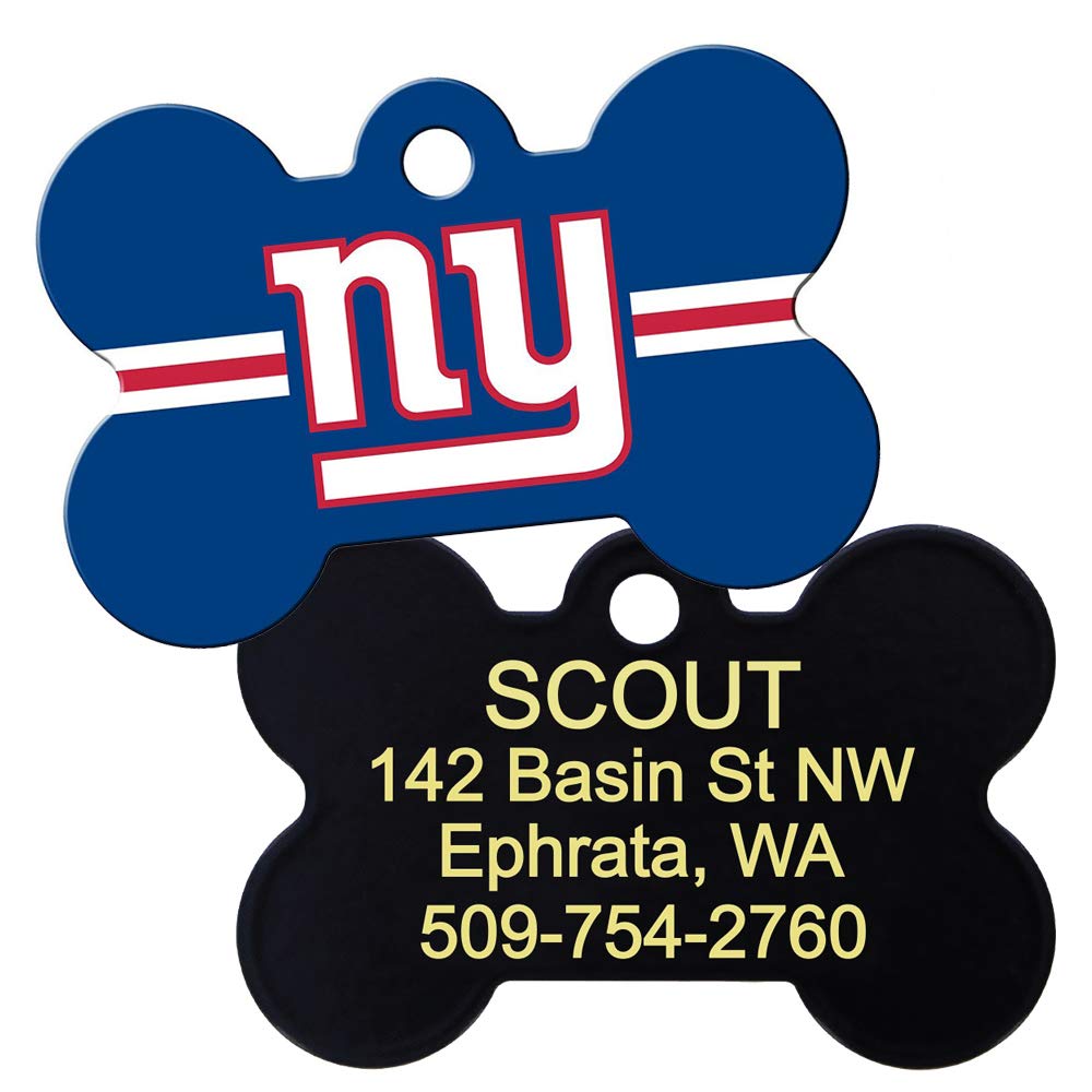 GoTags Personalized Brass Metal Bone Shape Pet ID Tag Engraved with Name and Custom Text, Every NFL Football Team Pet Apparel (Large)