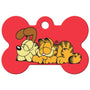 Front view of Garfield & Odie Dog ID Tag showcasing the red bone shape and Garfield and Odie together on a white background