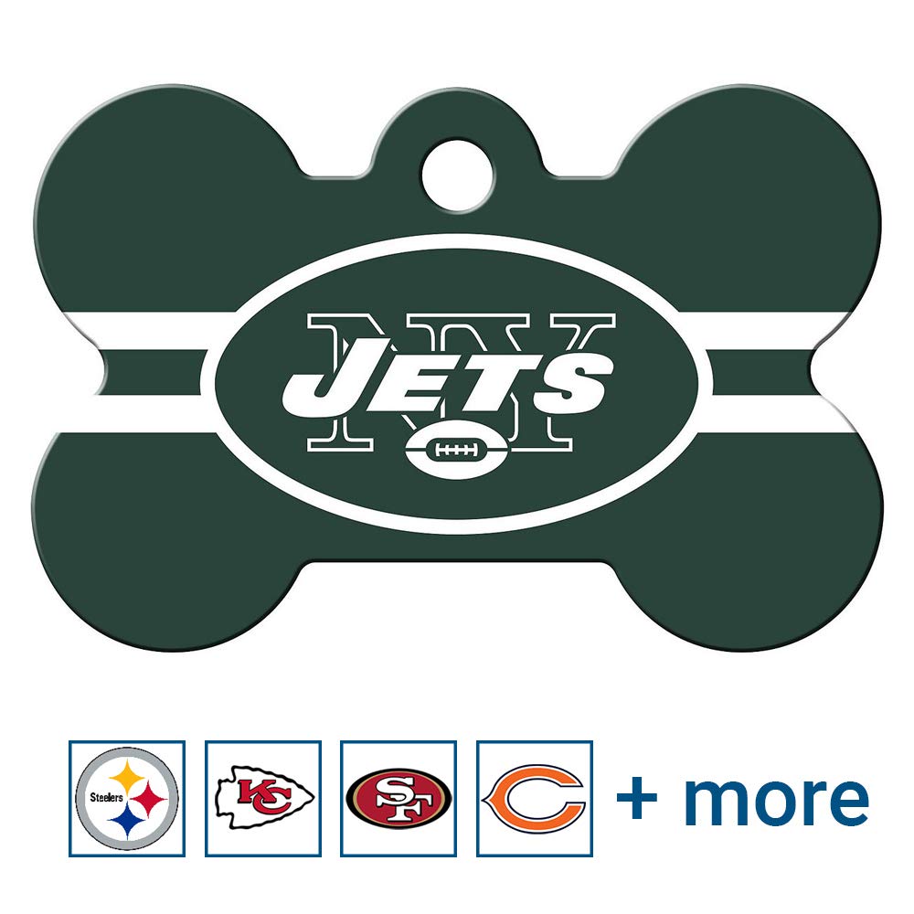 GoTags Personalized Brass Metal Bone Shape Pet ID Tag Engraved with Name and Custom Text, Every NFL Football Team Pet Apparel (Large)