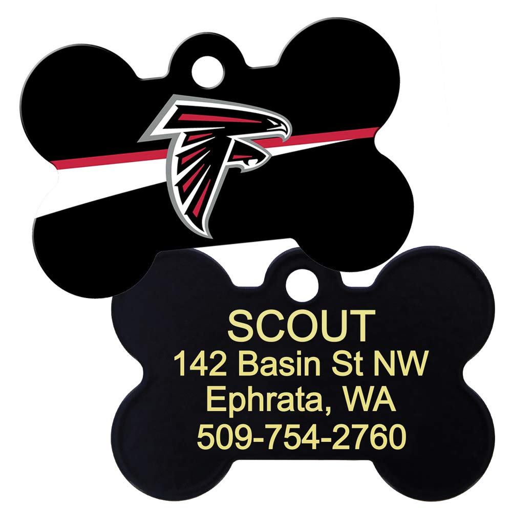 GoTags Personalized Brass Metal Bone Shape Pet ID Tag Engraved with Name and Custom Text, Every NFL Football Team Pet Apparel (Large)