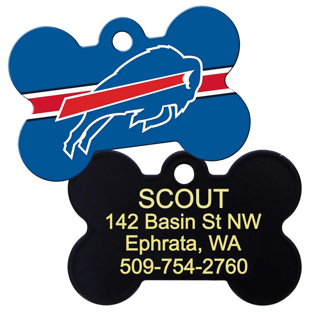 GoTags Personalized Brass Metal Bone Shape Pet ID Tag Engraved with Name and Custom Text, Every NFL Football Team Pet Apparel (Large)