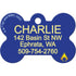 Close-up front of DC Comics bone-shaped dog ID tag showing yellow CHARLIE name and UV-cured hero logo on white background