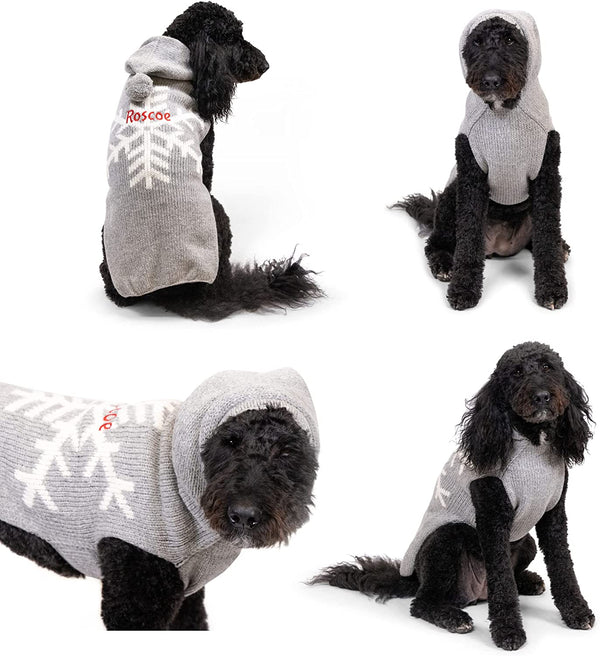 Snowflake Dog Sweater with Hood, Personalized