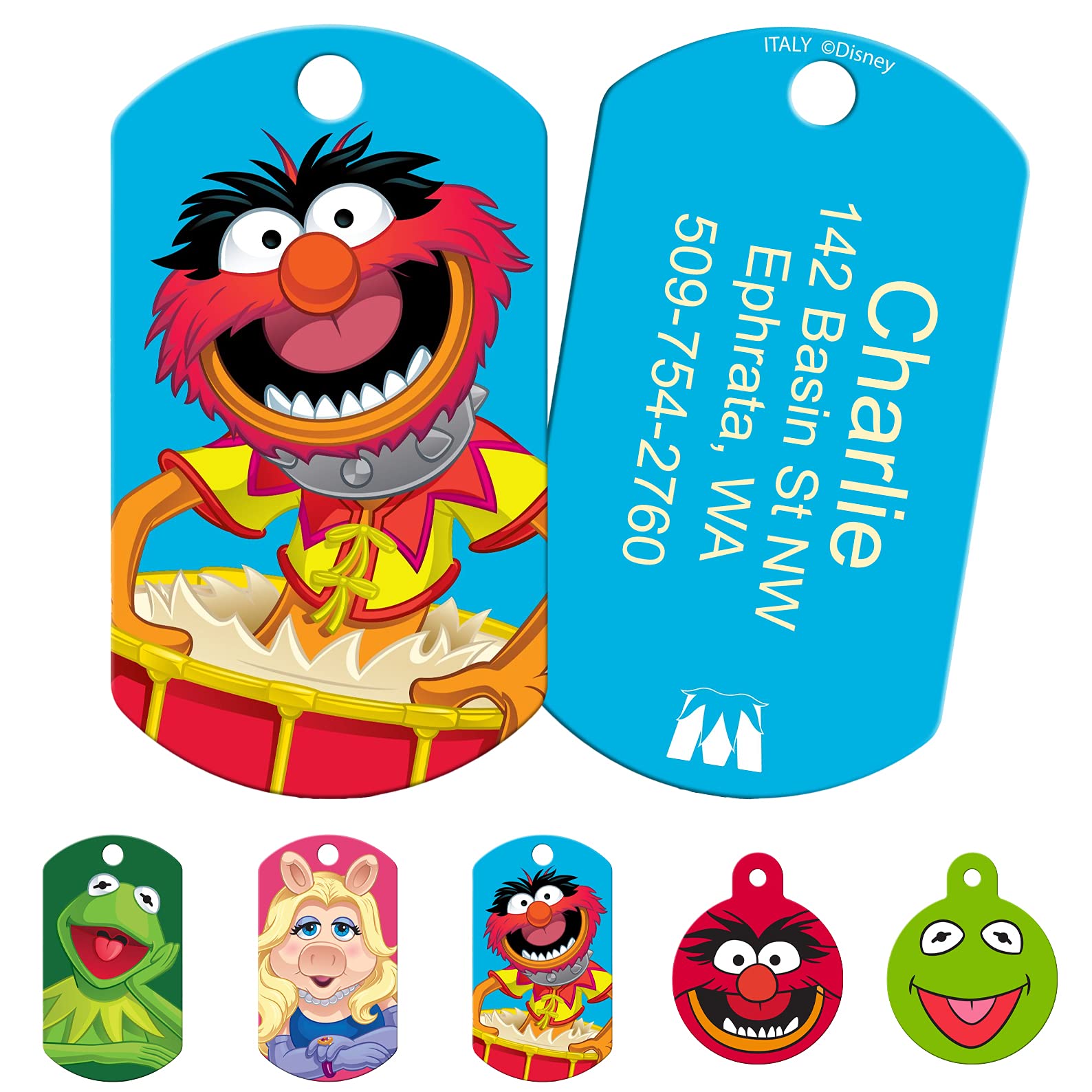 GoTags Personalized Pet ID Tags for Disney's Muppets Fans, Dog Tags for Dogs and Cats, Personalized Engraved with up to 4 Lines of Custom Text