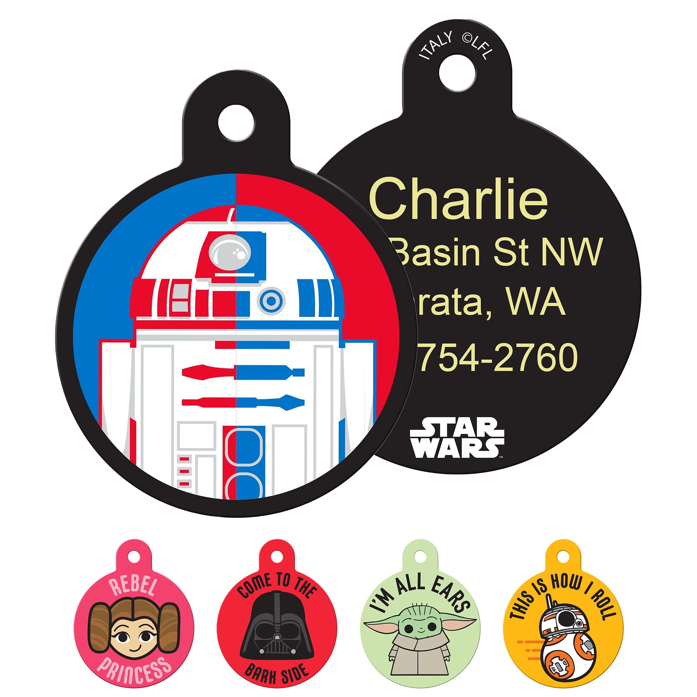 GoTags Personalized Pet ID Tags for Star Wars Fans, Dog Tags for Dogs and Cats, Personalized Engraved with up to 4 Lines of Custom Text
