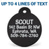 Close-up of Acrylic Dog ID Tag showing printed message, sample address and phone, with UP TO 4 LINES OF TEXT on white