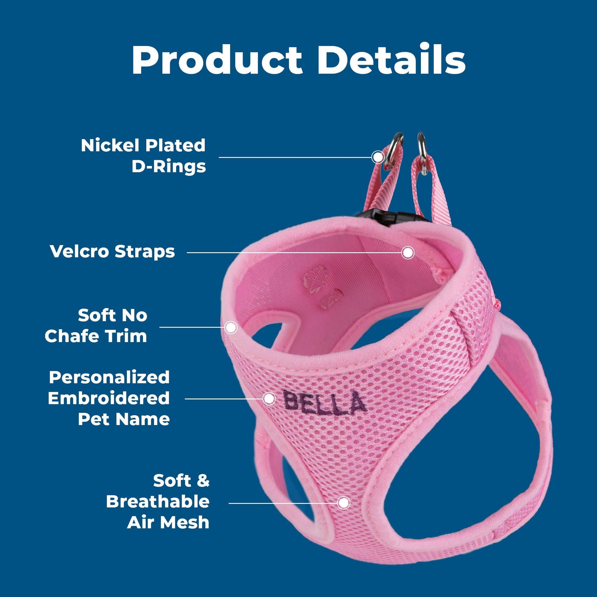 GoTags Personalized Step-in Air Harness, Comfortable Mesh No Pull Harness for Dogs and Cats, Quick Hook & Loop Fastener, Buck