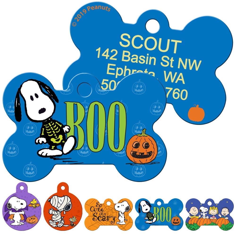 GoTags Halloween Snoopy and Charlie Brown Pet ID Tags for Dogs and Cats, Personalized Engraved Dog ID Tags with up to 4 Lines of Custom Text