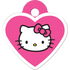 Front view of Hello Kitty dog ID tag showcasing a pink and white heart design on a white background