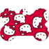 Front view of Hello Kitty dog ID tag showcasing a red bone shape and repeating Hello Kitty pattern on a transparent background