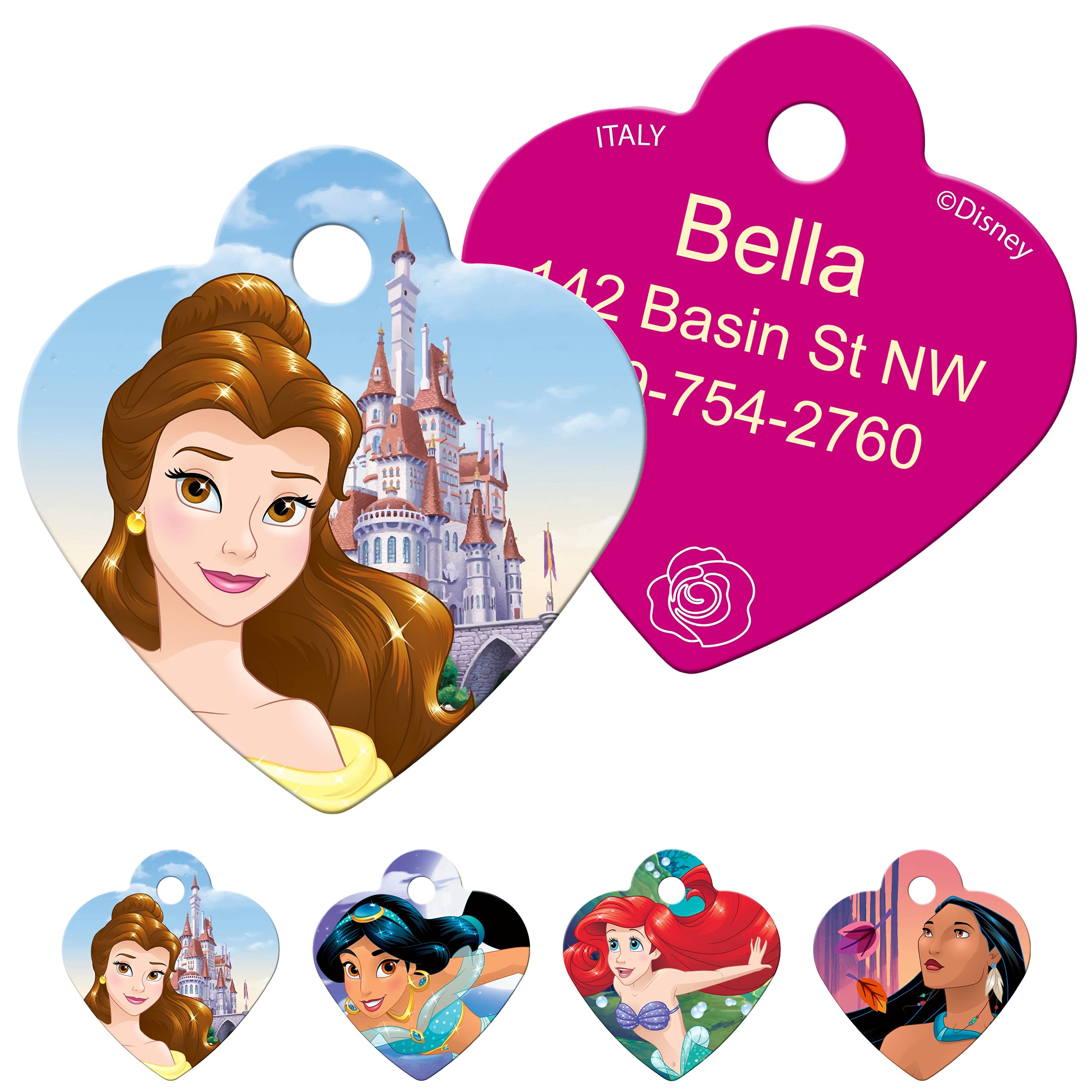 GoTags Personalized Pet ID Tags for Disney Princess Fans, Dog Tags for Dogs and Cats, Personalized Engraved with Your Custom Text