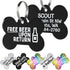 Front and back of black stainless steel bone dog tag showing FREE BEER UPON RETURN front text and engraved back on white background