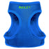 Close-up front of blue personalized step-in air mesh dog harness showcasing embroidered name BAILEY and breathable mesh