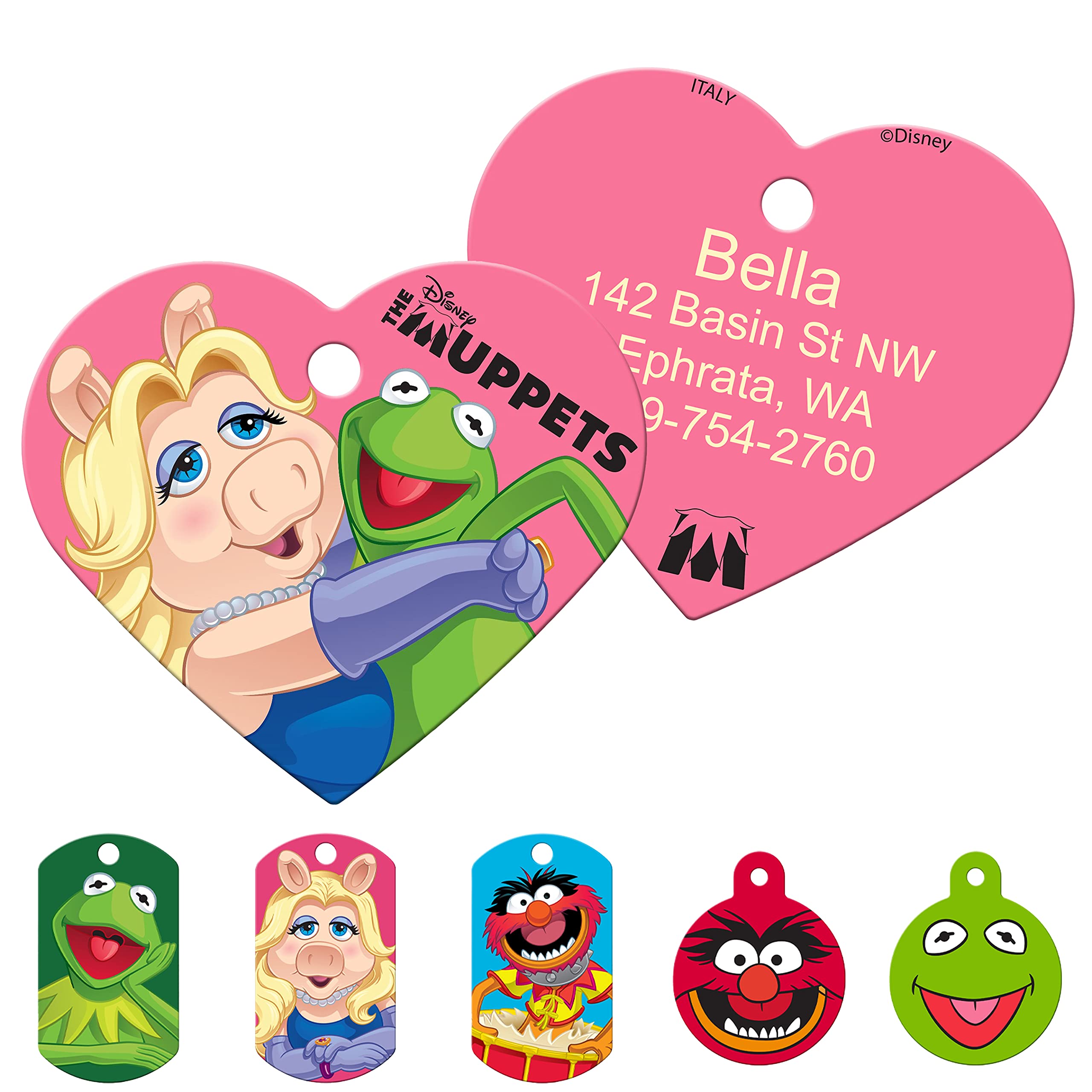 GoTags Personalized Pet ID Tags for Disney's Muppets Fans, Dog Tags for Dogs and Cats, Personalized Engraved with up to 4 Lines of Custom Text
