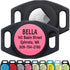 Front view of AirTag dog collar holder showcasing personalized engraved plate with inserted AirTag on white background